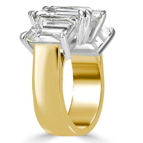 Two-Tone Emerald Cut Three Stone Engagement Ring - Sterling Silver & Gold
