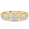 Princess Cut Half Eternity Milgrain Bezel Ring - 18K Gold Plated Sterling Silver - 1.21 CT. TW.