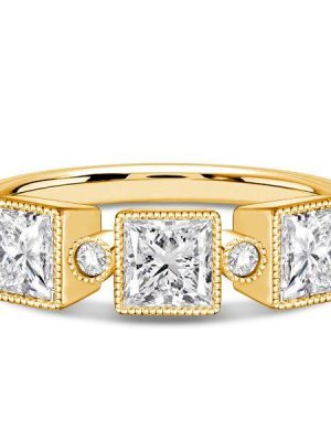 Princess Cut Half Eternity Milgrain Bezel Ring - 18K Gold Plated Sterling Silver - 1.21 CT. TW.
