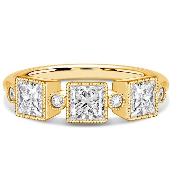 Princess Cut Half Eternity Milgrain Bezel Ring - 18K Gold Plated Sterling Silver - 1.21 CT. TW.