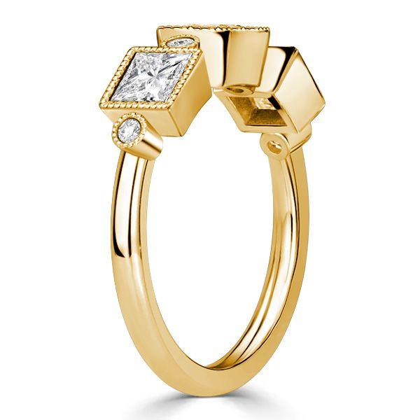 Princess Cut Half Eternity Milgrain Bezel Ring - 18K Gold Plated Sterling Silver - 1.21 CT. TW.