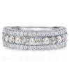 Pearl Half Eternity Wedding Band - 925 Sterling Silver Anniversary Ring