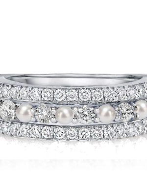 Pearl Half Eternity Wedding Band - 925 Sterling Silver Anniversary Ring
