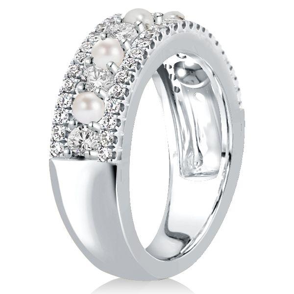 Pearl Half Eternity Wedding Band - 925 Sterling Silver Anniversary Ring