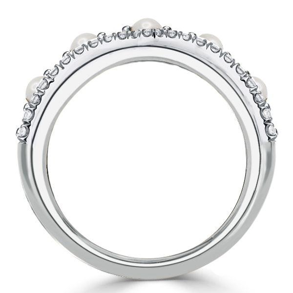 Pearl Half Eternity Wedding Band - 925 Sterling Silver Anniversary Ring