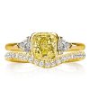 Yellow Topaz Bridal Set - Cushion Cut Sterling Silver Three Stone Ring
