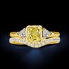 Yellow Topaz Bridal Set - Cushion Cut Sterling Silver Three Stone Ring