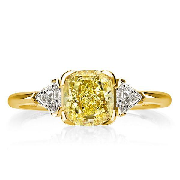 Yellow Topaz Bridal Set - Cushion Cut Sterling Silver Three Stone Ring