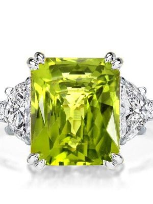Radiant Cut Peridot Engagement Ring for Women in Rhodium Plated Sterling Silver