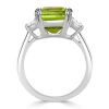 Radiant Cut Peridot Engagement Ring for Women in Rhodium Plated Sterling Silver