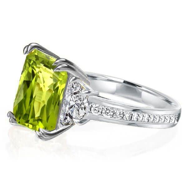 Radiant Cut Peridot Engagement Ring for Women in Rhodium Plated Sterling Silver