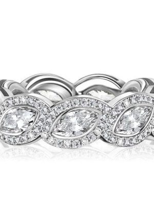 Marquise Cut Eternity Wedding Band - 925 Sterling Silver - 2.96 CTW