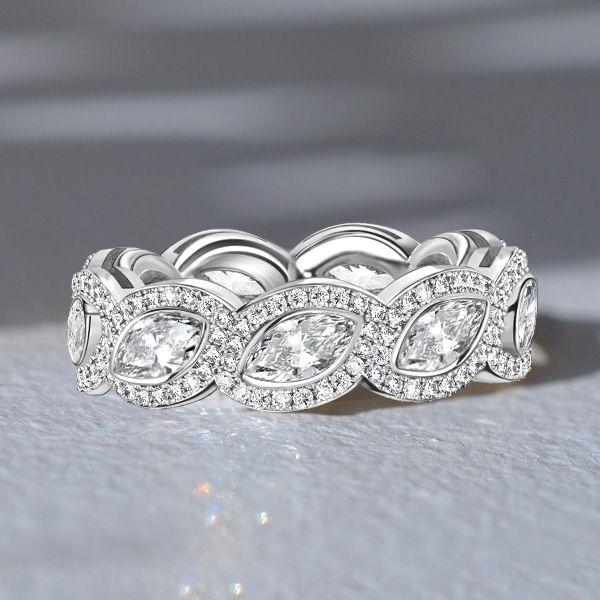 Marquise Cut Eternity Wedding Band - 925 Sterling Silver - 2.96 CTW