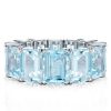 Emerald Cut Aquamarine Eternity Band - Sterling Silver Wedding Ring