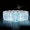 Emerald Cut Aquamarine Eternity Band - Sterling Silver Wedding Ring