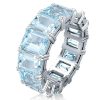 Emerald Cut Aquamarine Eternity Band - Sterling Silver Wedding Ring