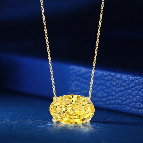 18K Gold Plated Sterling Silver Yellow Topaz Solitaire Necklace | Oval Cut 3.00 CT. TW