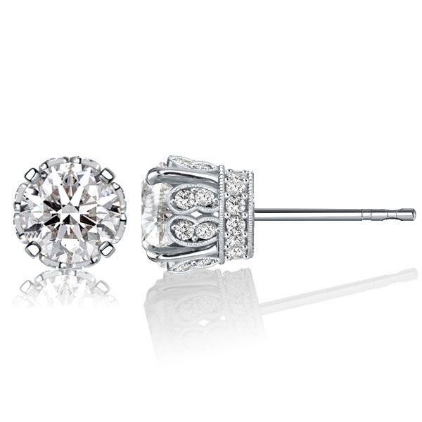 Vintage Round Cut Stud Earrings - 925 Sterling Silver, 2.30 CT. TW.