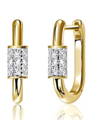 Two Tone Micro Pave Sterling Silver Hoop Earrings for Women with Round Cut Stones