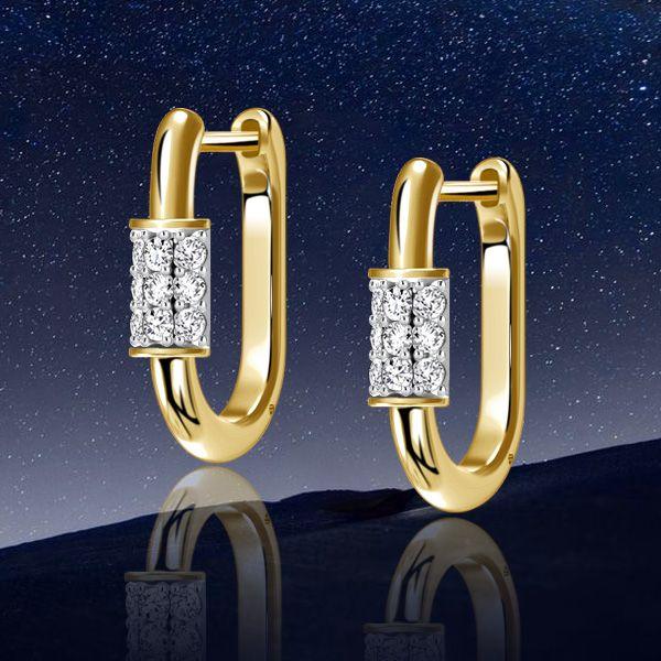 Two Tone Micro Pave Sterling Silver Hoop Earrings for Women with Round Cut Stones