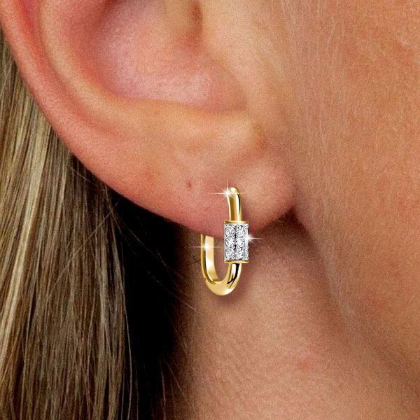 Two Tone Micro Pave Sterling Silver Hoop Earrings for Women with Round Cut Stones