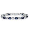 Alternating Blue and White Emerald Cut Tennis Bracelet in Sterling Silver