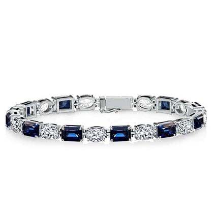 Alternating Blue and White Emerald Cut Tennis Bracelet in Sterling Silver