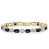 Alternating Blue and White Emerald Cut Tennis Bracelet in Sterling Silver