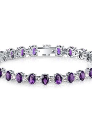 Oval Amethyst Tennis Bracelet - 925 Sterling Silver - Wedding Jewelry
