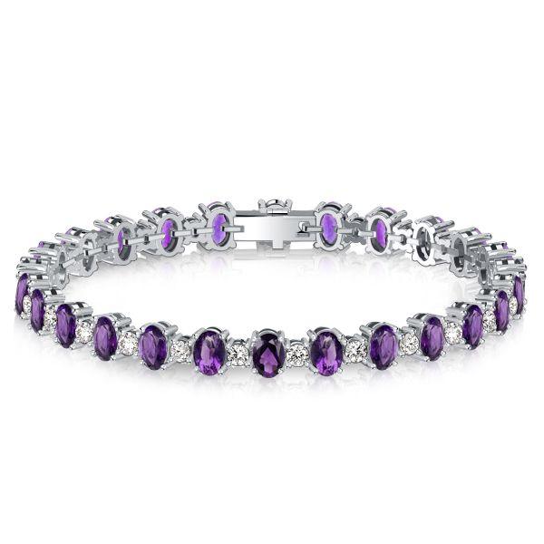 Oval Amethyst Tennis Bracelet - 925 Sterling Silver - Wedding Jewelry