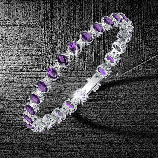 Oval Amethyst Tennis Bracelet - 925 Sterling Silver - Wedding Jewelry