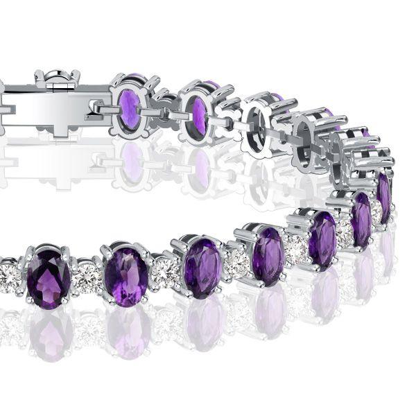 Oval Amethyst Tennis Bracelet - 925 Sterling Silver - Wedding Jewelry