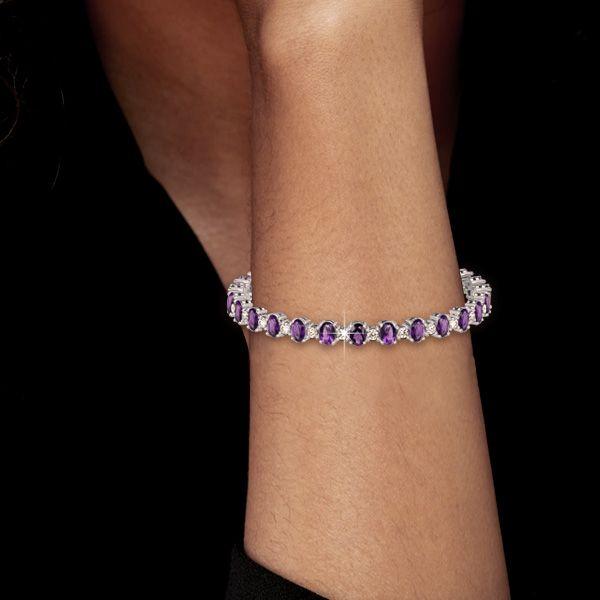 Oval Amethyst Tennis Bracelet - 925 Sterling Silver - Wedding Jewelry