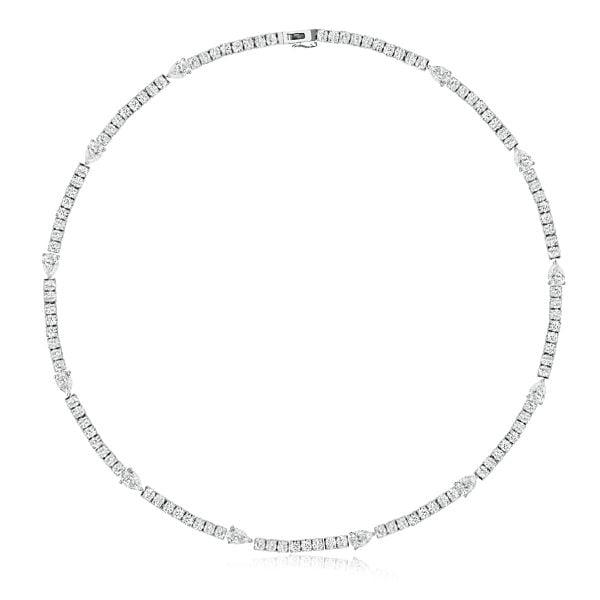 Sterling Silver Tennis Necklace with Pear and Round Cut Stones, 16-22 Inch Length