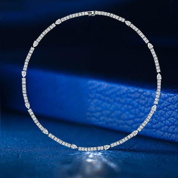 Sterling Silver Tennis Necklace with Pear and Round Cut Stones, 16-22 Inch Length