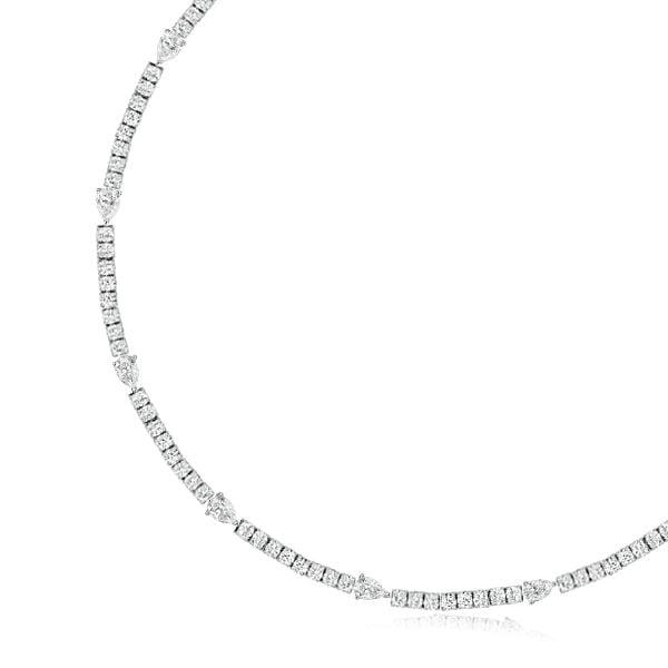 Sterling Silver Tennis Necklace with Pear and Round Cut Stones, 16-22 Inch Length