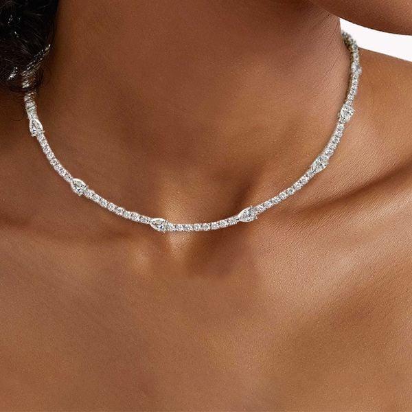Sterling Silver Tennis Necklace with Pear and Round Cut Stones, 16-22 Inch Length