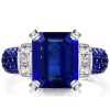 Emerald Cut Blue Sapphire Two Tone Engagement Ring - Sterling Silver
