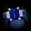 Emerald Cut Blue Sapphire Two Tone Engagement Ring - Sterling Silver