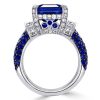 Emerald Cut Blue Sapphire Two Tone Engagement Ring - Sterling Silver