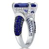 Emerald Cut Blue Sapphire Two Tone Engagement Ring - Sterling Silver