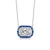 Halo Cushion Cut Created Sapphire Pendant Necklace - Sterling Silver