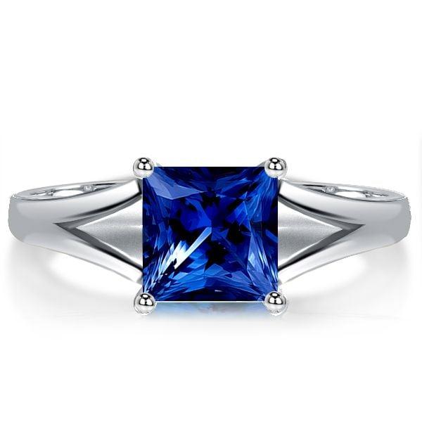 Princess Cut Blue Sapphire Engagement Ring in 925 Sterling Silver