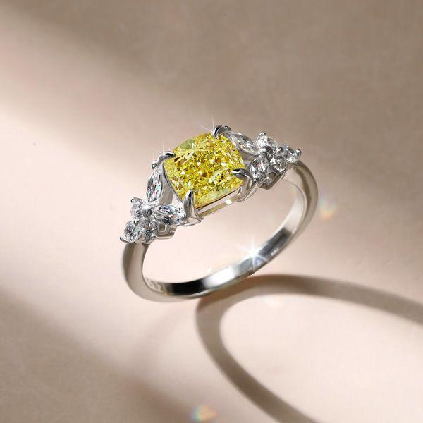 Yellow Topaz Engagement Ring - Cushion Cut Sterling Silver