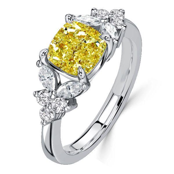 Yellow Topaz Engagement Ring - Cushion Cut Sterling Silver