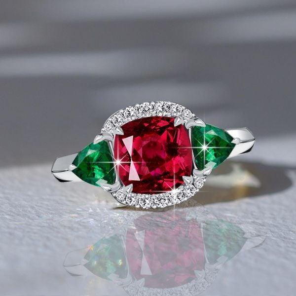 Cushion Cut Ruby Engagement Ring in 925 Sterling Silver
