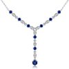Blue Sapphire Milgrain Y Necklace in Sterling Silver - 1.32 CT. TW
