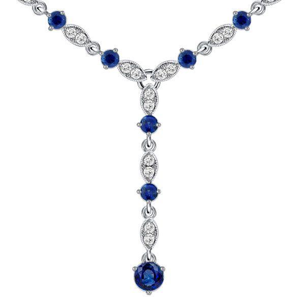 Blue Sapphire Milgrain Y Necklace in Sterling Silver - 1.32 CT. TW