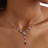 Blue Sapphire Milgrain Y Necklace in Sterling Silver - 1.32 CT. TW