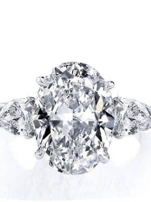 Oval Cut Sterling Silver Engagement Ring with Pear Side Stones (5 Carat Center Stone)
